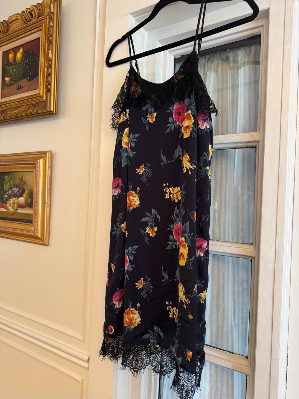Pins & Needles Black Floral Lace-Trim Midi Slip Dress